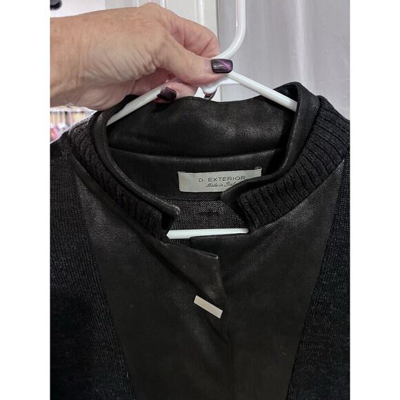 D. Exterior Made In Italy Black Wool Faux Leather Trim Snap Front Cardigan M - Picture 9 of 9